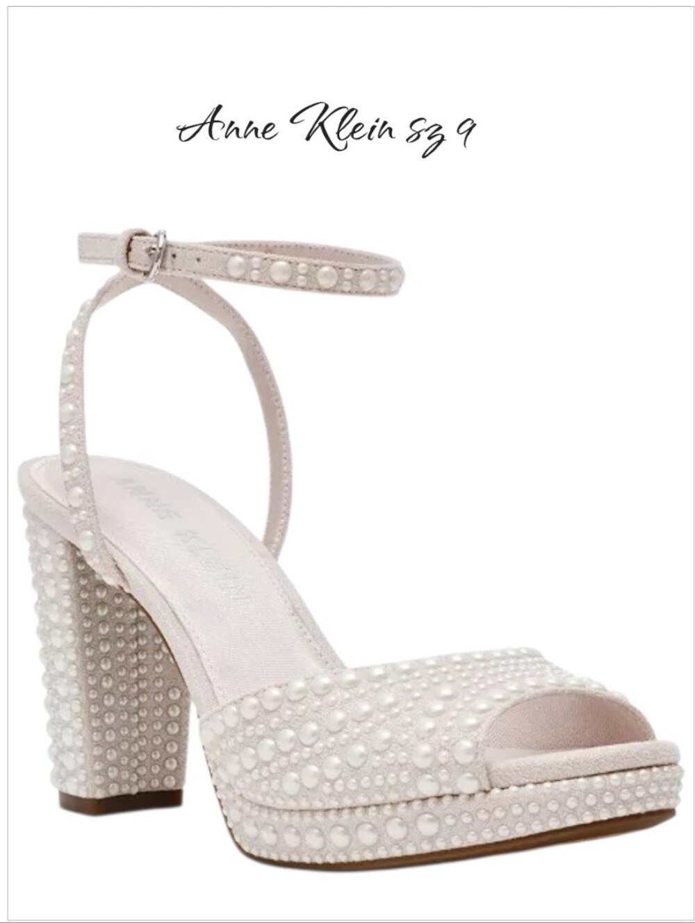 Anne Klein Vanna-P Pearl Embellished Platform Block Heel Sandals Size 9 New